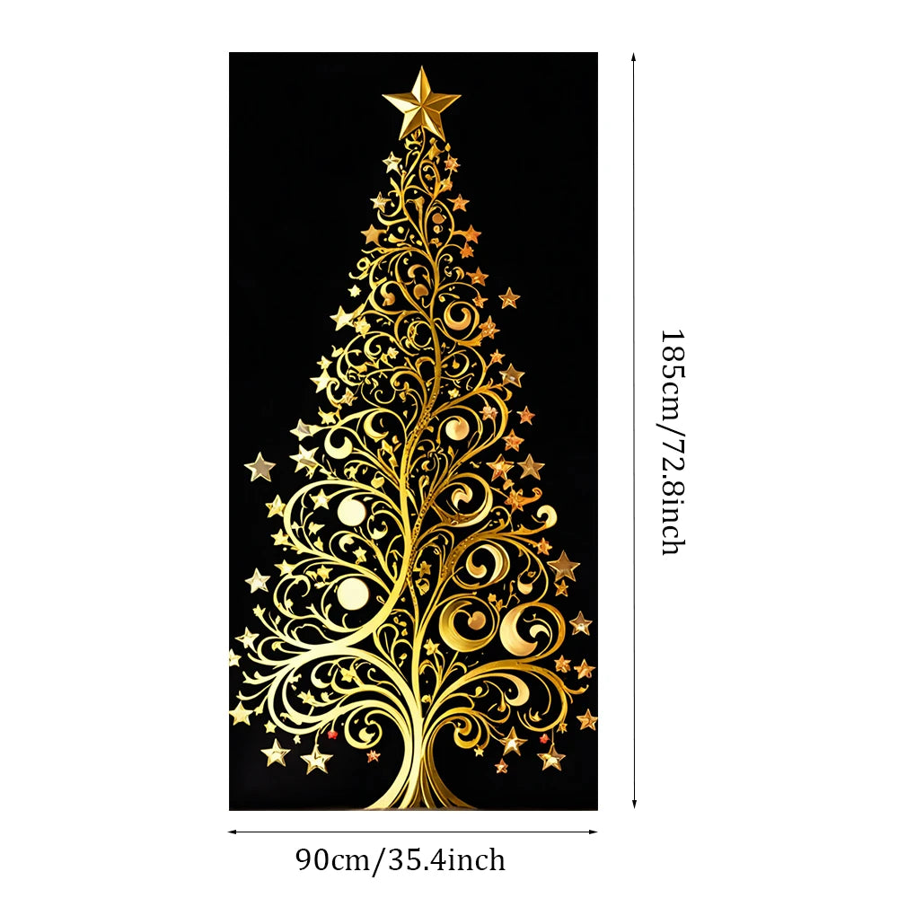 Christmas Outdoor Decorations Xmas Tree Pattern Christmas Door Cover Santa Xmas Elves Backdrop Banner Party House Door Hang