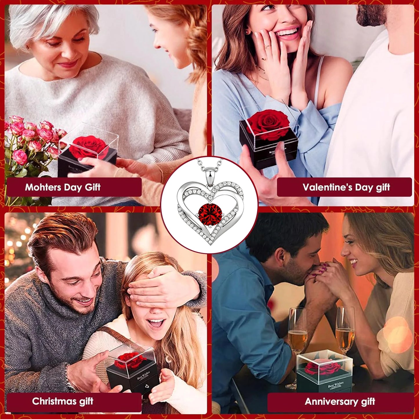 Romantic Rose Gift Box with Necklace - Women's Valentine/Xmas/Mother's Day Gift - For Wife Daughter BFF