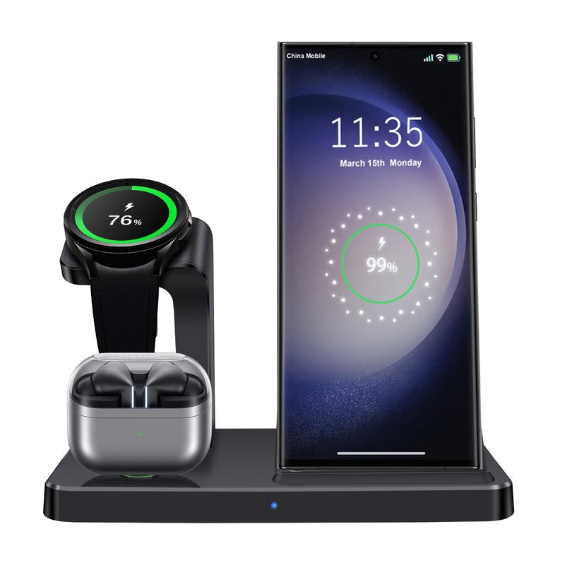 Wireless Charger for Samsung Charging Station, 3 in 1 Fast Charging Stand for Galaxy S25/S24/S23/S22/S21/S20,Note 20/10& Galaxy Buds, Wireless Charger for Galaxy Watch Ultra 7 6 5 Pro/5/4/3/Active 2/1