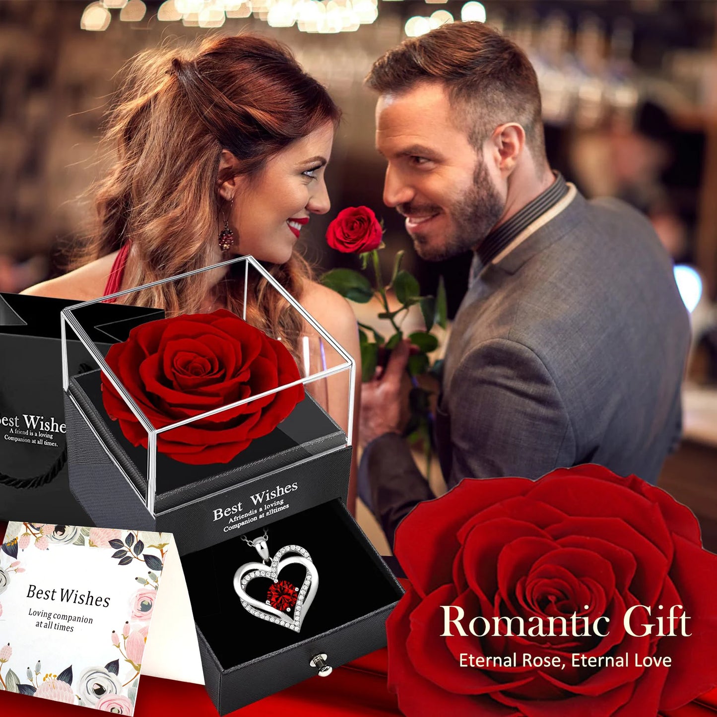 Romantic Rose Gift Box with Necklace - Women's Valentine/Xmas/Mother's Day Gift - For Wife Daughter BFF