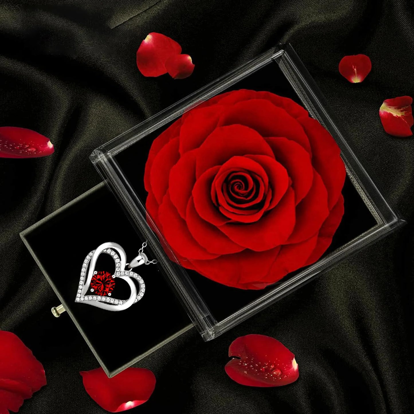 Romantic Rose Gift Box with Necklace - Women's Valentine/Xmas/Mother's Day Gift - For Wife Daughter BFF