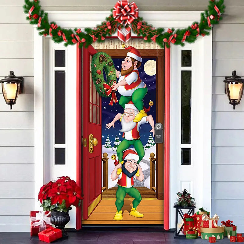Nightmare Before Christmas Outdoor Decorations Props Christmas Door Cover Santa Xmas Elves Backdrop Banner Party House Door Hang