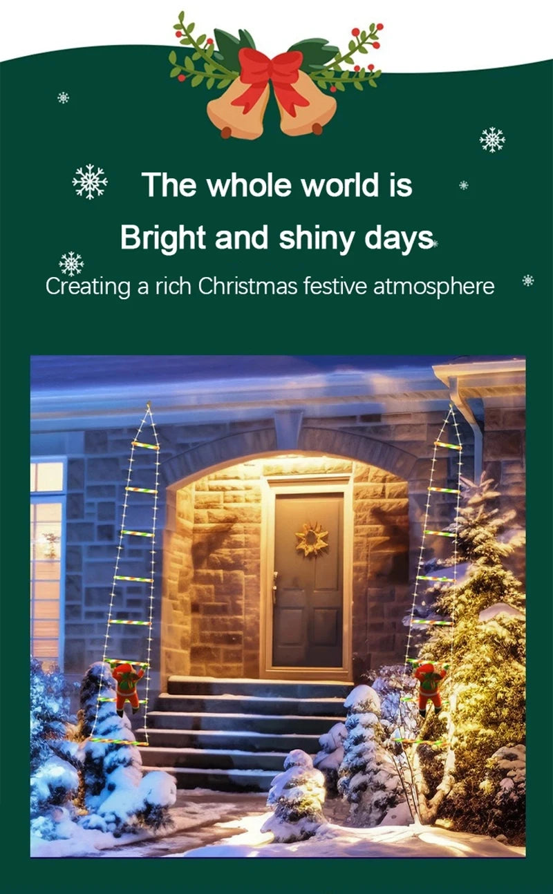 LED Christmas Ladder Lights with Santa Claus Decorations 8 Lighting Modes Outdoor Patio Garden Festive Party Wall & Tree Decor