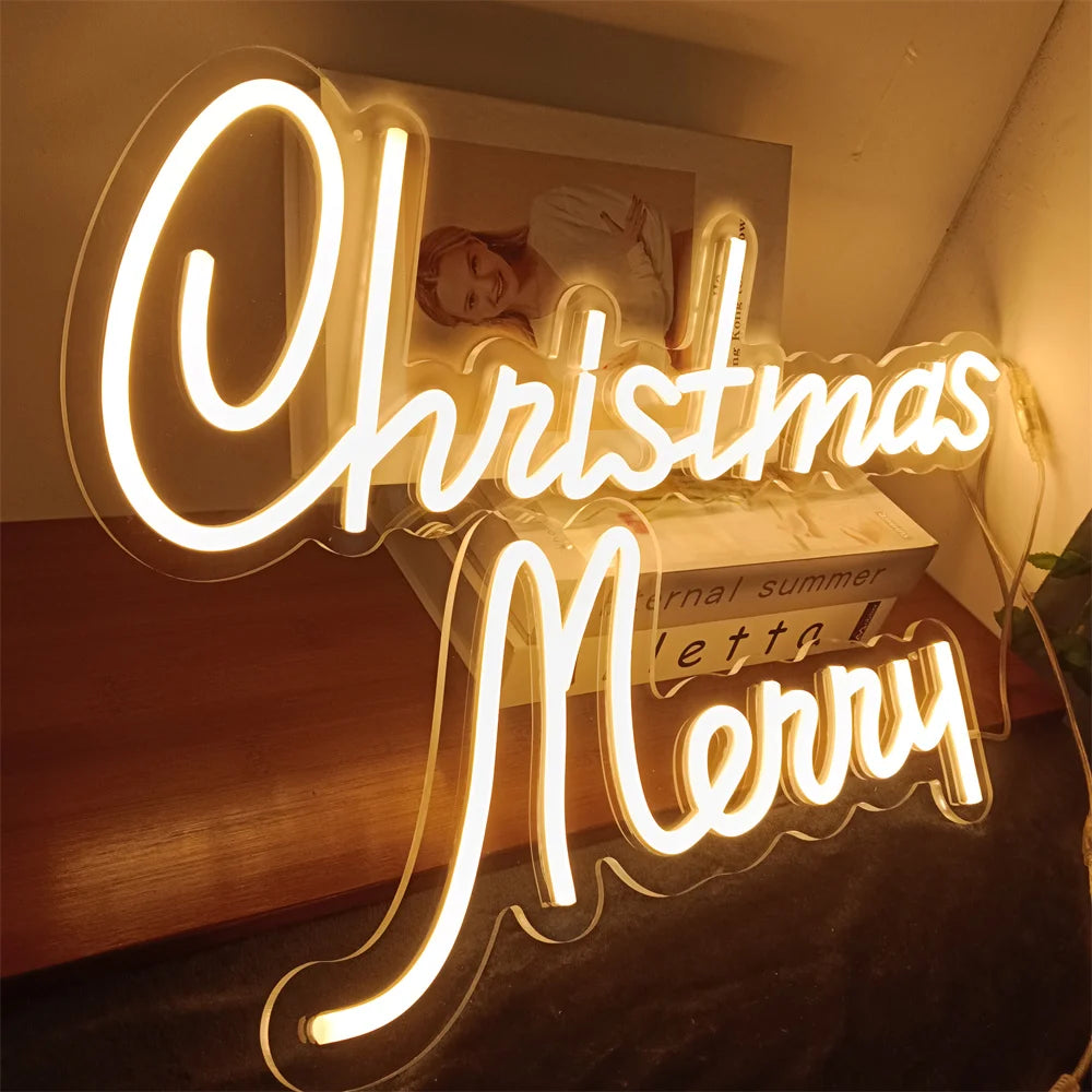 Christmas Neon Light Sign Wall Art Lamp for Bar Room Decor Merry Christmas Night Garden Lighting Home Bar Perfect Gift