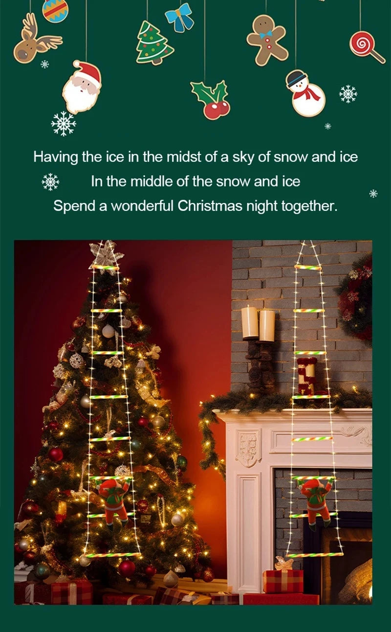 LED Christmas Ladder Lights with Santa Claus Decorations 8 Lighting Modes Outdoor Patio Garden Festive Party Wall & Tree Decor