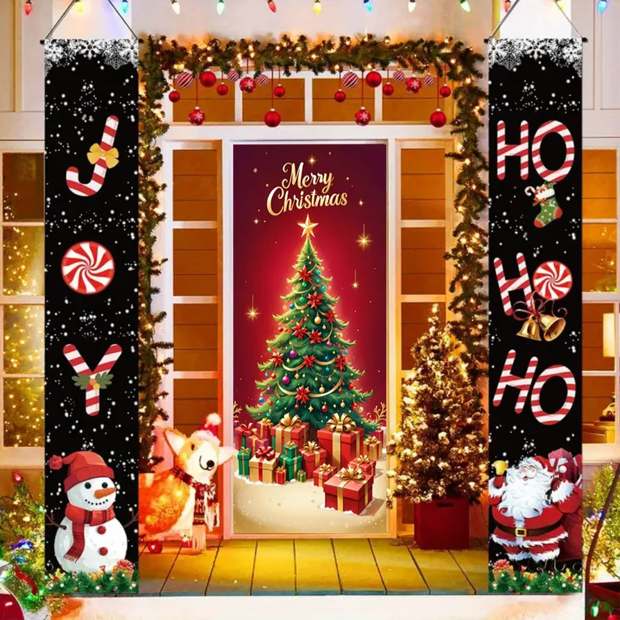 Christmas Hanging DoorBanner Antithetical Couplet Merry Christmas Party Decoration New Year 2026 Christmas Wall Banner Xmas Gift