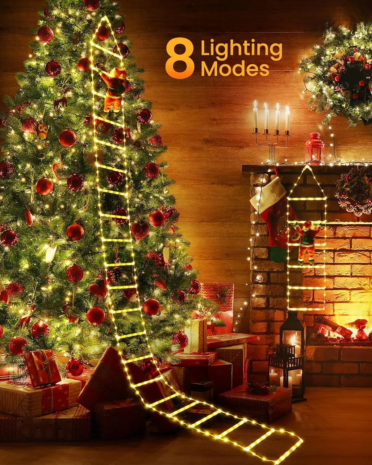 LED Christmas Ladder Lights with Santa Claus Decorations 8 Lighting Modes Outdoor Patio Garden Festive Party Wall & Tree Decor