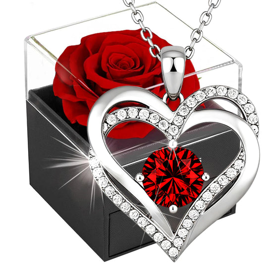 Romantic Rose Gift Box with Necklace - Women's Valentine/Xmas/Mother's Day Gift - For Wife Daughter BFF