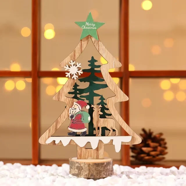 Christmas Decoration DIY Wooden Crafts Creative Ornaments Santa Claus Snowman Reindeer Christmas Desktop Decoration Gifts