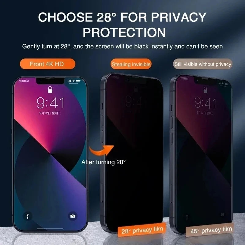 3Pcs Privacy Screen Protector For iPhone 17 16 15 14 13 11 12 Pro Max Mini Plus Anti-spy Protective Glass For iPhone XR X XS 16e