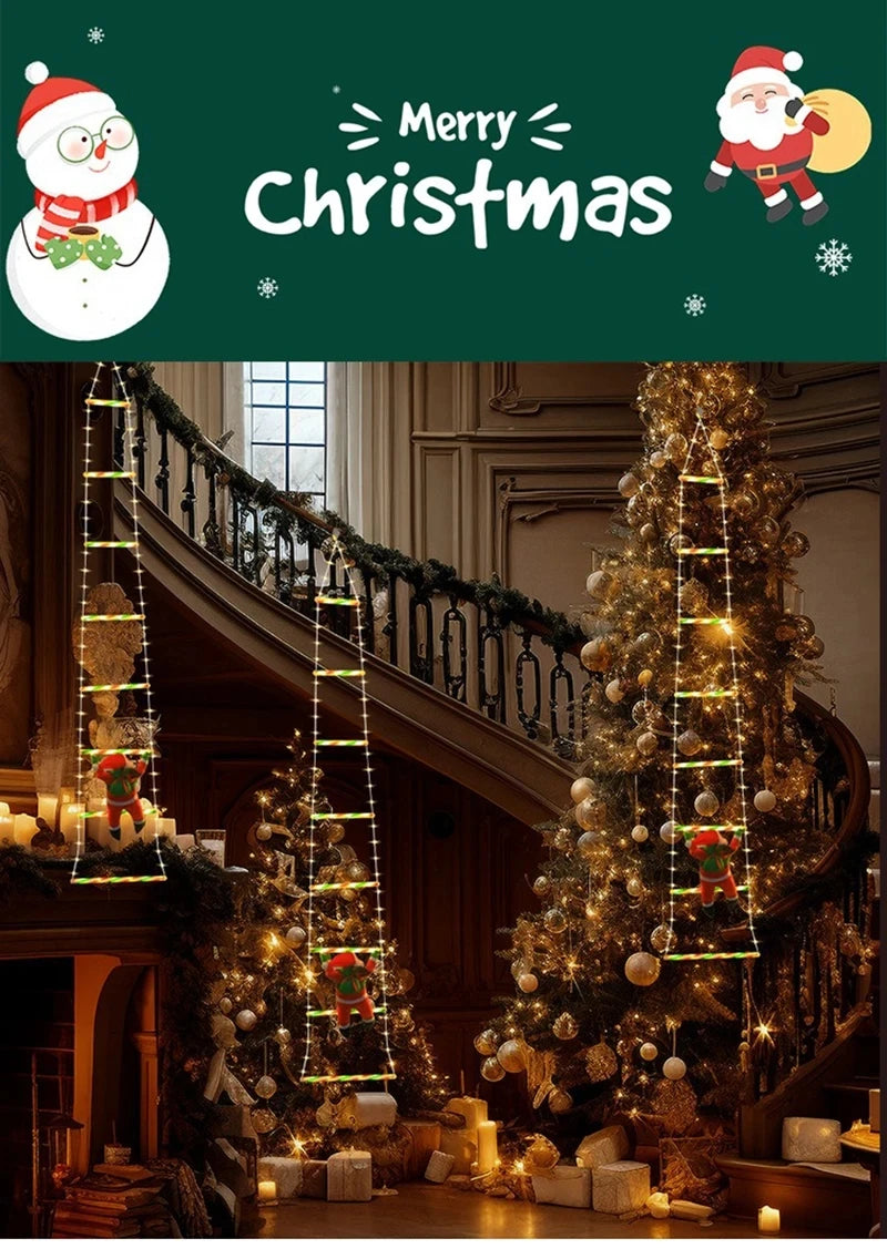 LED Christmas Ladder Lights with Santa Claus Decorations 8 Lighting Modes Outdoor Patio Garden Festive Party Wall & Tree Decor