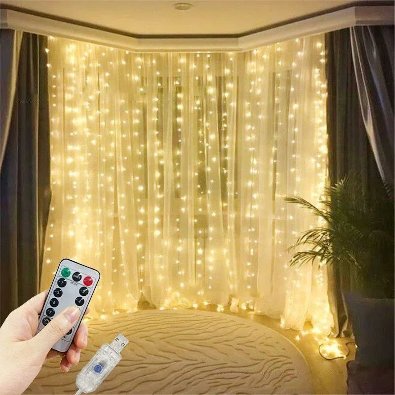 Xmas 8 Lighting Modes LED Curtain String Lights USB Powered Fairy Lights Indoor Garden Wedding Party Home Christmas Decoration