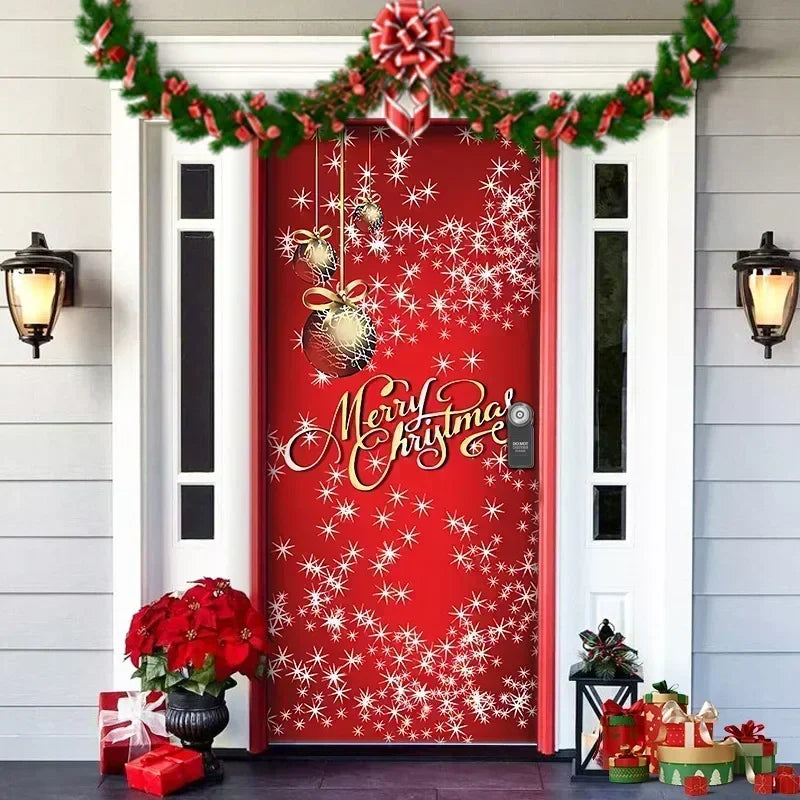 Christmas Outdoor Background Decorations Props Christmas Door Cover Santa Xmas Elves Backdrop Banner Party House Door Hang Decor
