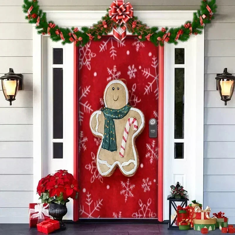 Christmas Outdoor Background Decorations Props Christmas Door Cover Santa Xmas Elves Backdrop Banner Party House Door Hang Decor