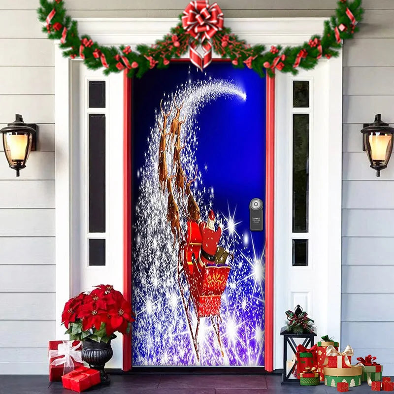 Nightmare Before Christmas Outdoor Decorations Props Christmas Door Cover Santa Xmas Elves Backdrop Banner Party House Door Hang