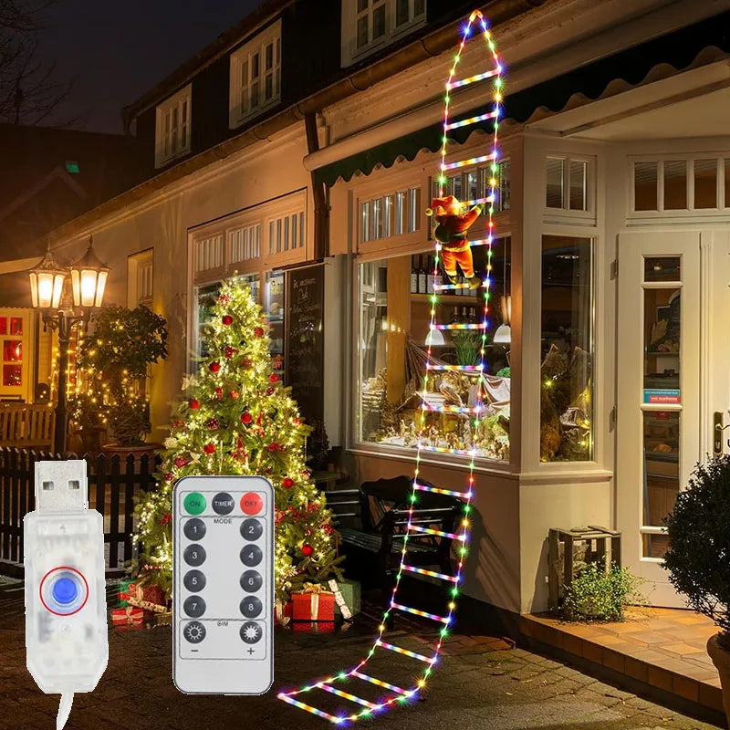 LED Christmas Ladder Lights with Santa Claus Decorations 8 Lighting Modes Outdoor Patio Garden Festive Party Wall & Tree Decor