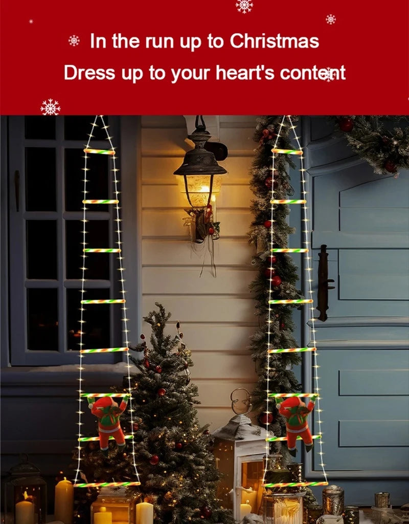 LED Christmas Ladder Lights with Santa Claus Decorations 8 Lighting Modes Outdoor Patio Garden Festive Party Wall & Tree Decor