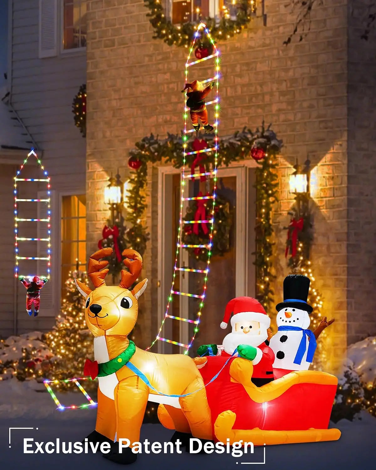 LED Christmas Ladder Lights with Santa Claus Decorations 8 Lighting Modes Outdoor Patio Garden Festive Party Wall & Tree Decor