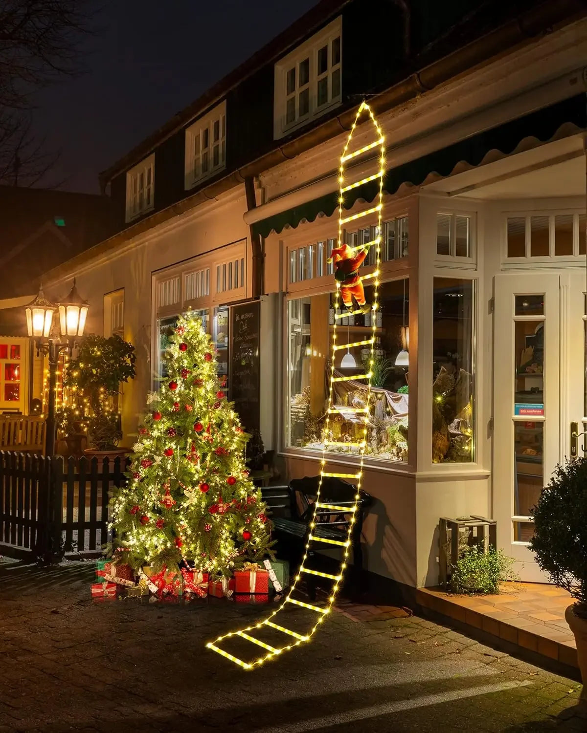 LED Christmas Ladder Lights with Santa Claus Decorations 8 Lighting Modes Outdoor Patio Garden Festive Party Wall & Tree Decor