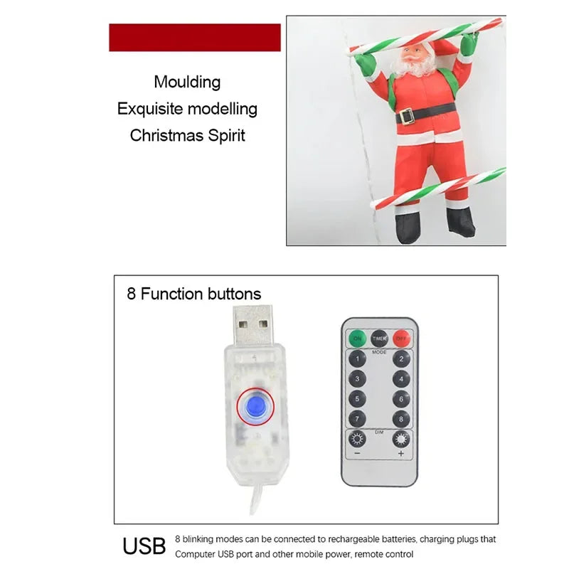 LED Christmas Ladder Lights with Santa Claus Decorations 8 Lighting Modes Outdoor Patio Garden Festive Party Wall & Tree Decor