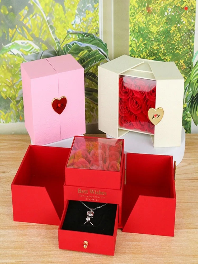 Birthday Gift for Girlfriend - 9 Rose Jewelry Box with Drawer Storage, Quadrilateral Spray-Painted Plastic Design, Perfect for H