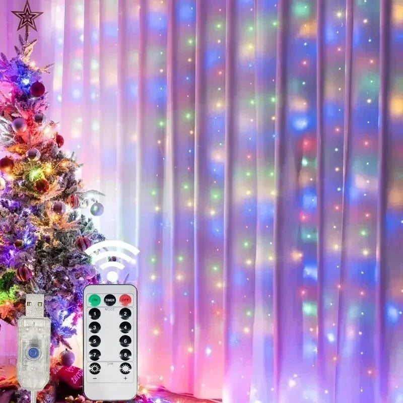 Xmas 8 Lighting Modes LED Curtain String Lights USB Powered Fairy Lights Indoor Garden Wedding Party Home Christmas Decoration