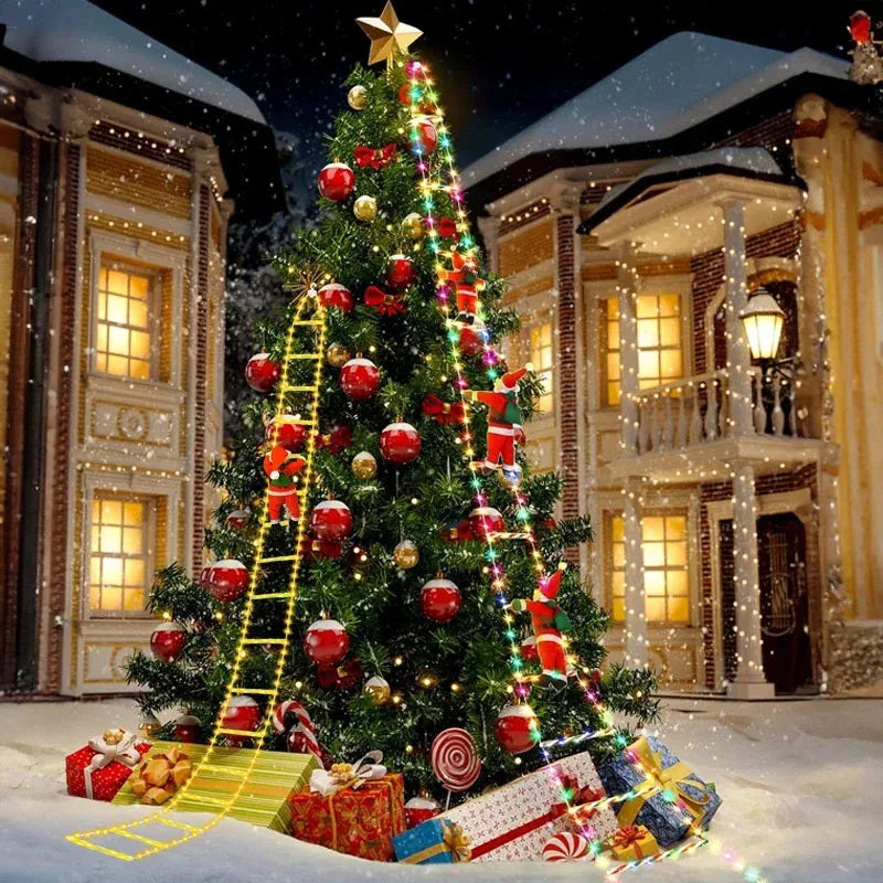 LED Christmas Ladder Lights with Santa Claus Decorations 8 Lighting Modes Outdoor Patio Garden Festive Party Wall & Tree Decor