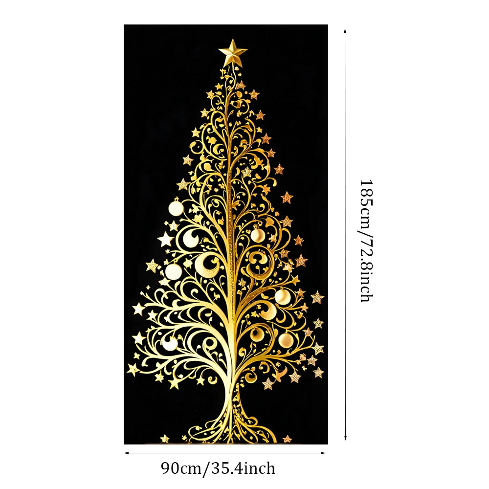 Christmas Outdoor Decorations Xmas Tree Pattern Christmas Door Cover Santa Xmas Elves Backdrop Banner Party House Door Hang