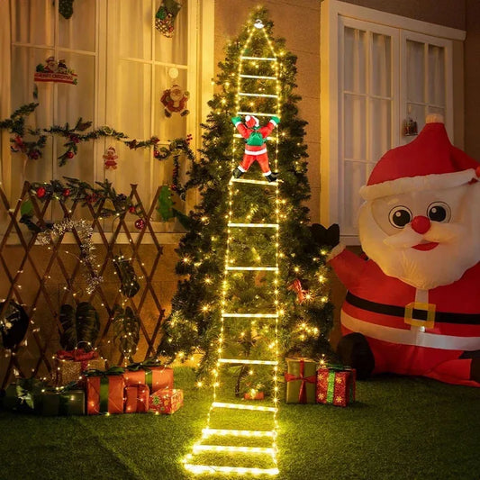 LED Christmas Ladder Lights with Santa Claus Decorations 8 Lighting Modes Outdoor Patio Garden Festive Party Wall & Tree Decor