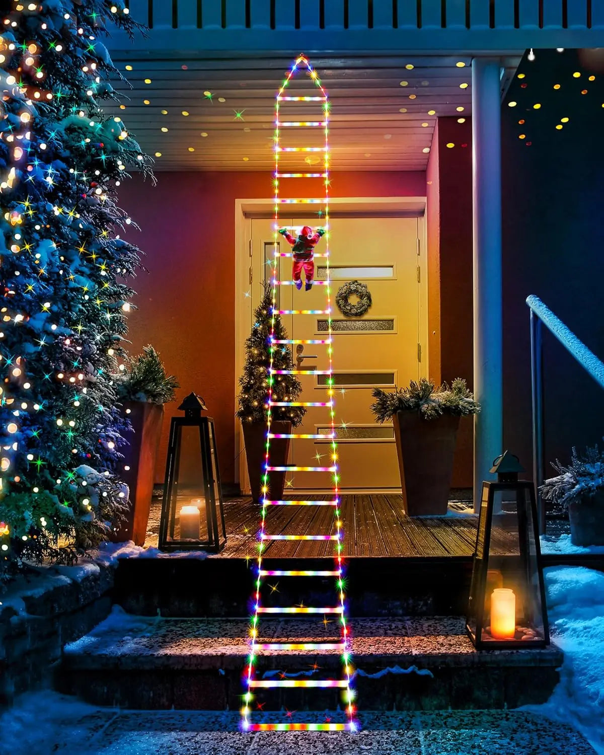 LED Christmas Ladder Lights with Santa Claus Decorations 8 Lighting Modes Outdoor Patio Garden Festive Party Wall & Tree Decor