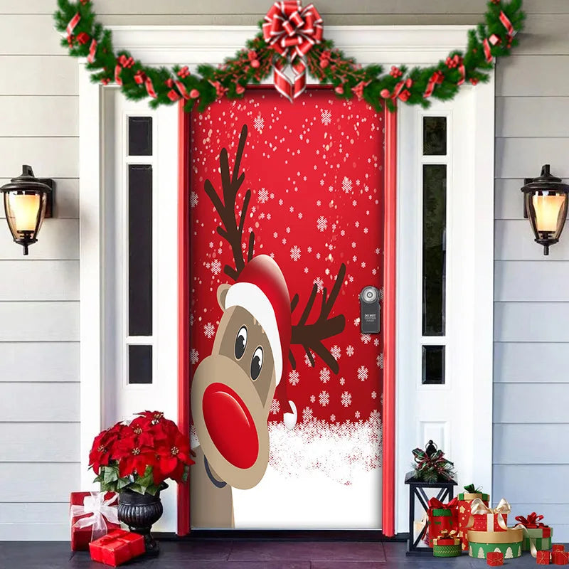 Nightmare Before Christmas Outdoor Decorations Props Christmas Door Cover Santa Xmas Elves Backdrop Banner Party House Door Hang