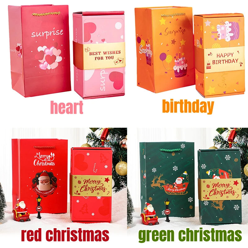 Christmas Gift Box Diy Folding Paper Boxs Money Pop Up Birthday Wedding Surprise Bounce Boxs Explosion Red Envelope Gift Box Set