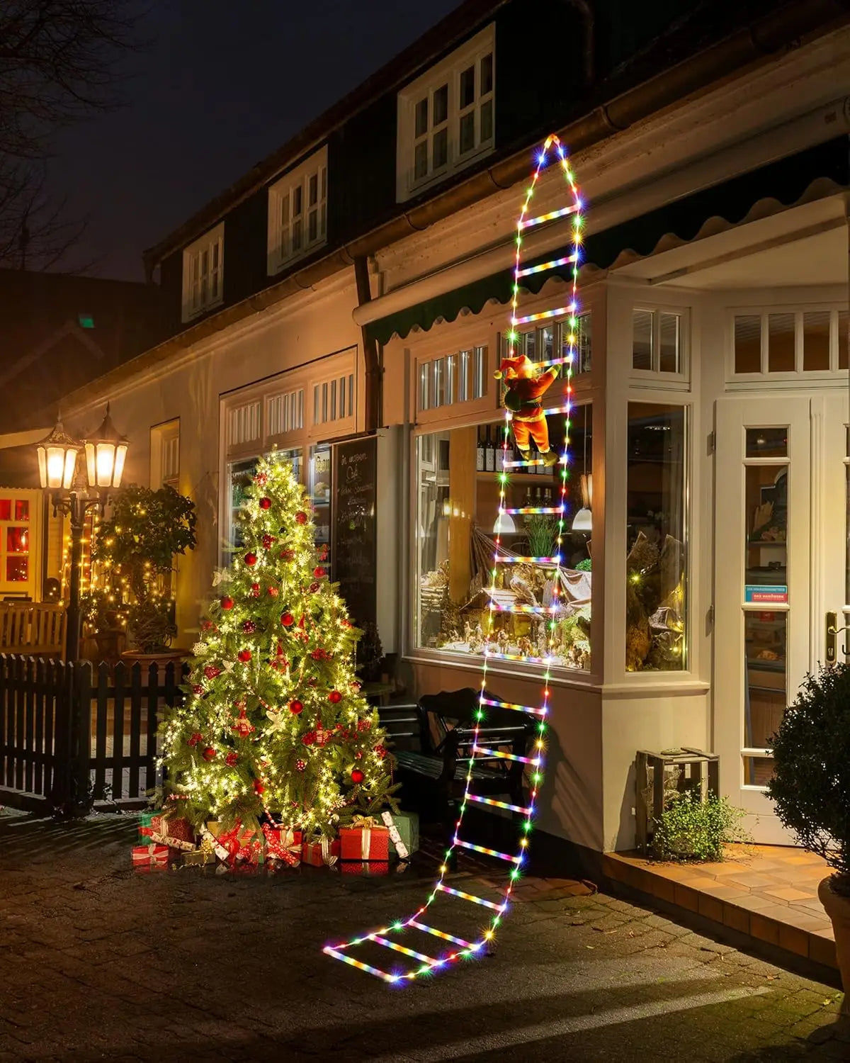LED Christmas Ladder Lights with Santa Claus Decorations 8 Lighting Modes Outdoor Patio Garden Festive Party Wall & Tree Decor