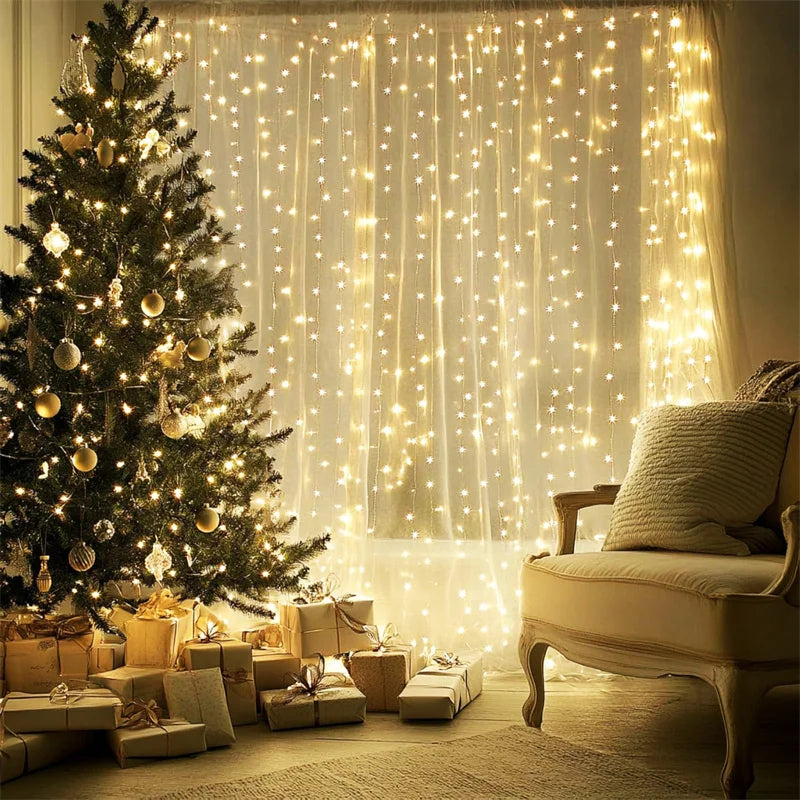 Xmas 8 Lighting Modes LED Curtain String Lights USB Powered Fairy Lights Indoor Garden Wedding Party Home Christmas Decoration